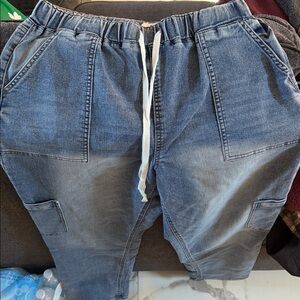 Women’s Blue Denim Straight Leg Jeans with Drawstring